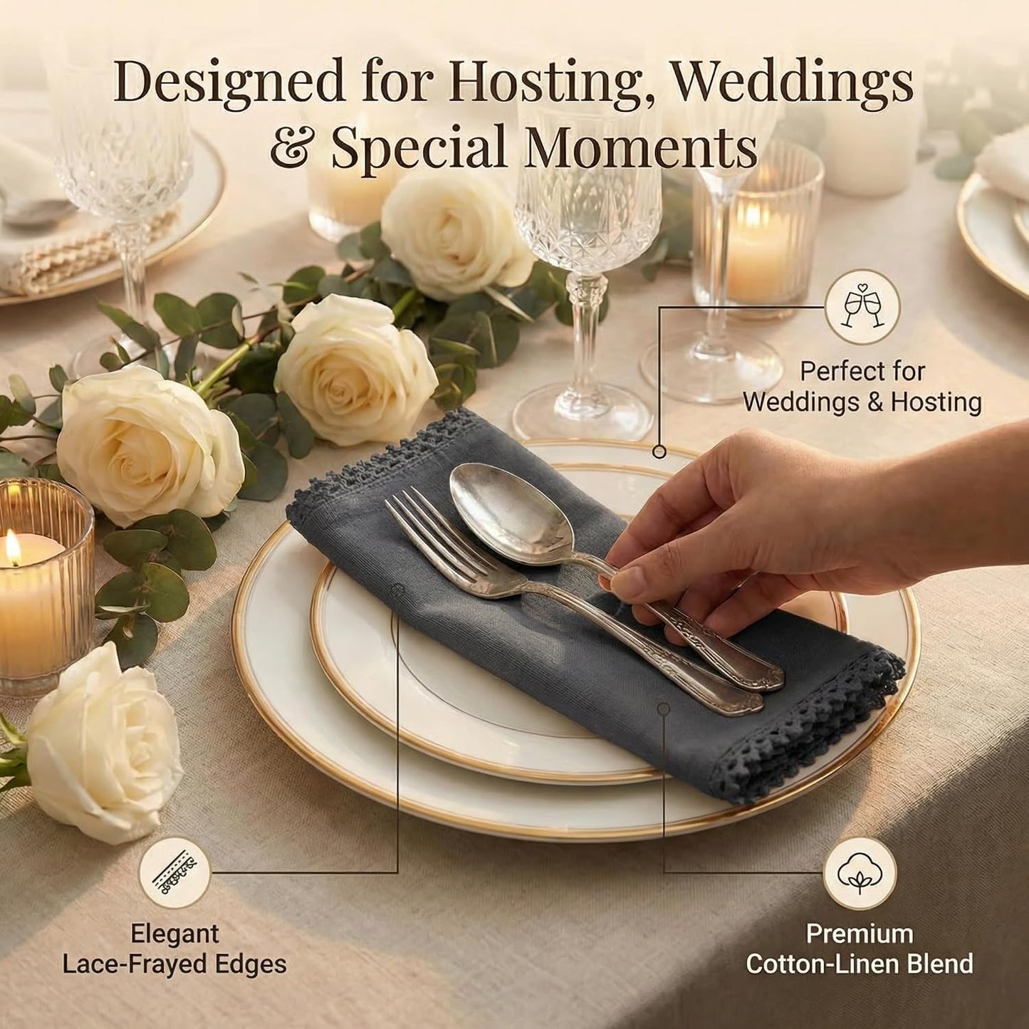 ACCENTHOME Grey Cloth Napkins Set of 12 18x18 inch Cotton Dinner Napkins - Washable Soft Premium Hotel Quality Reusable