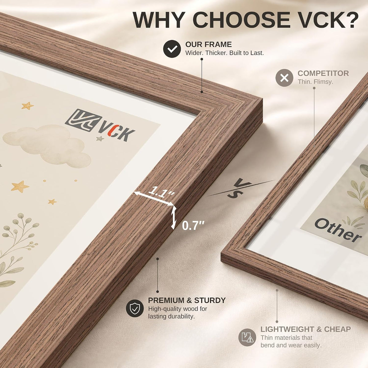 VCK 16x24 Picture Frames Set of 3, Walnut Woodgrain, Wall Hanging | Wide Border, Exclusive Woodgrain, Shatterproof