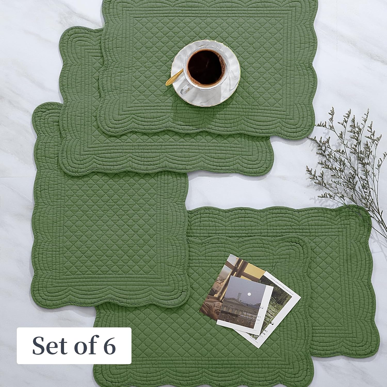 100% Cotton Quilted Placemats Set of 6,Washable Cloth Table Placemats for Kitchen & Dining Table