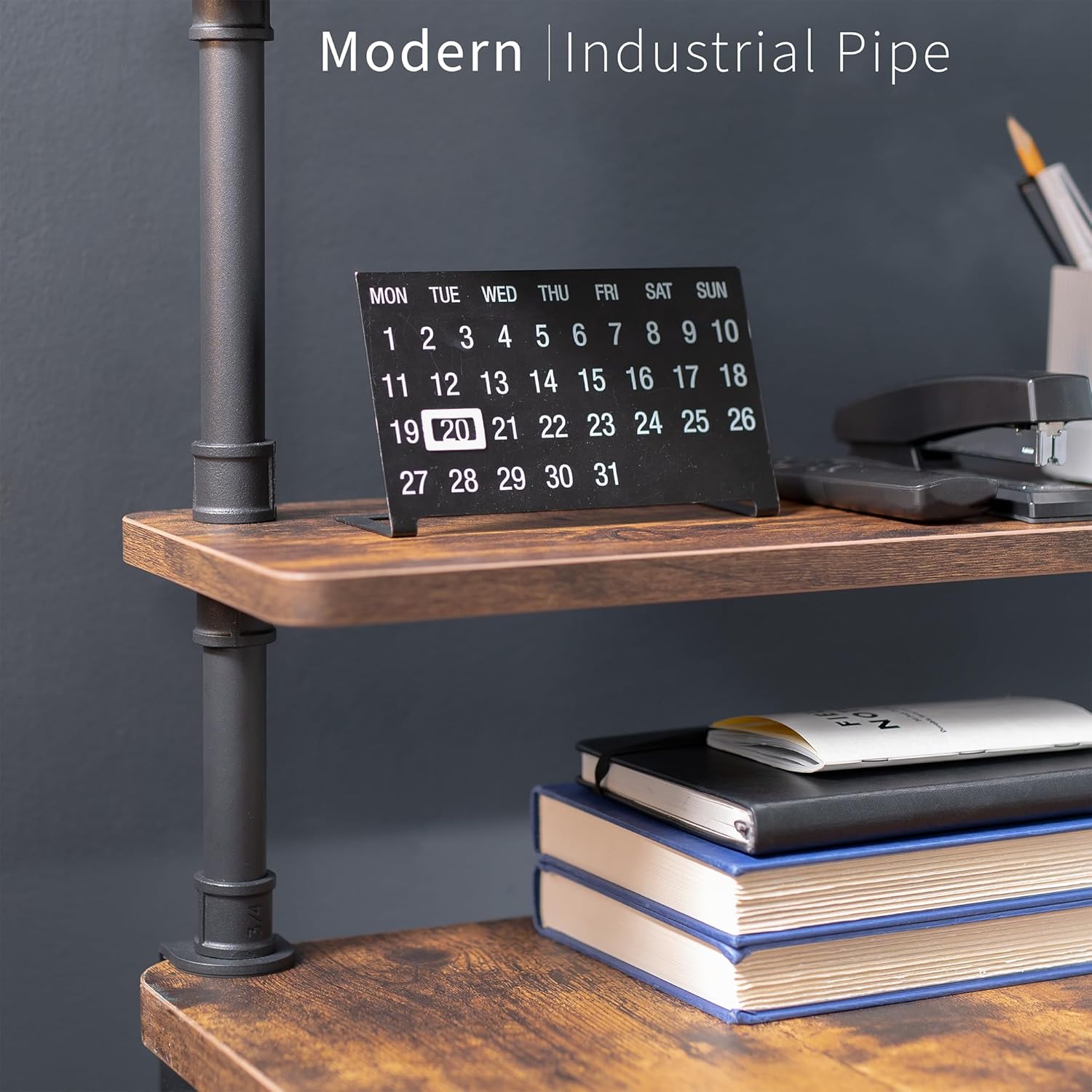 VIVO Clamp-on Premium 24 inch Industrial Pipe 2-Tier Tabletop Shelving, Heavy Duty Desk Extension Organizer, Modern