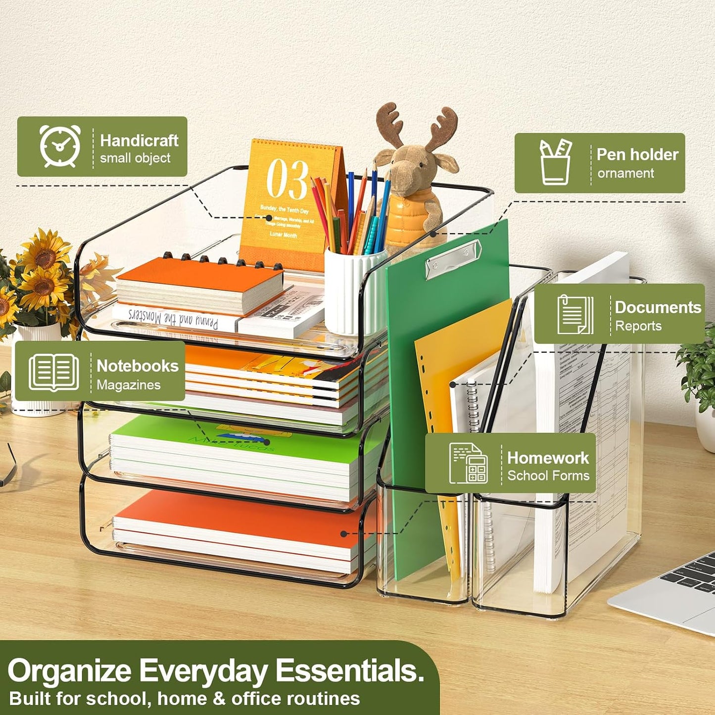 4-Tier Acrylic Paper Tray Organizer / Clear / Vertical