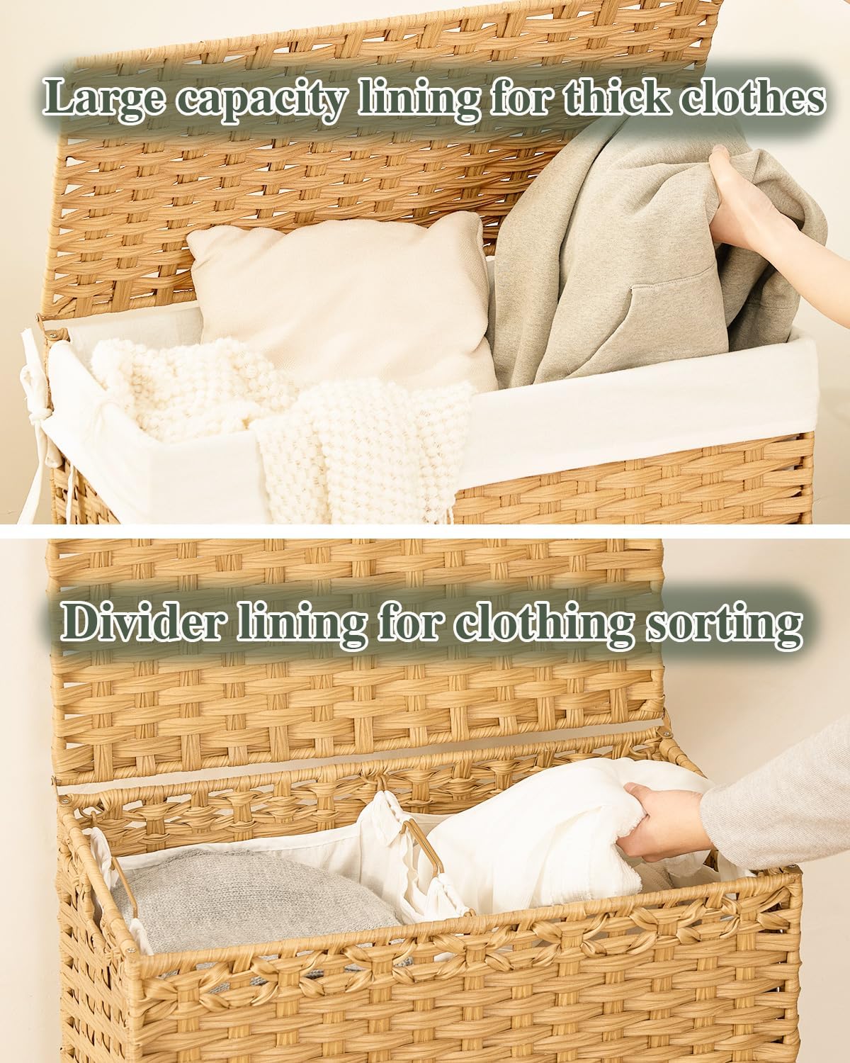 Lid Wicker Laundry Basket 112 L Laundry Hampers Handwoven Rattan Clothes Hamper / Natural / 29.6 Gal