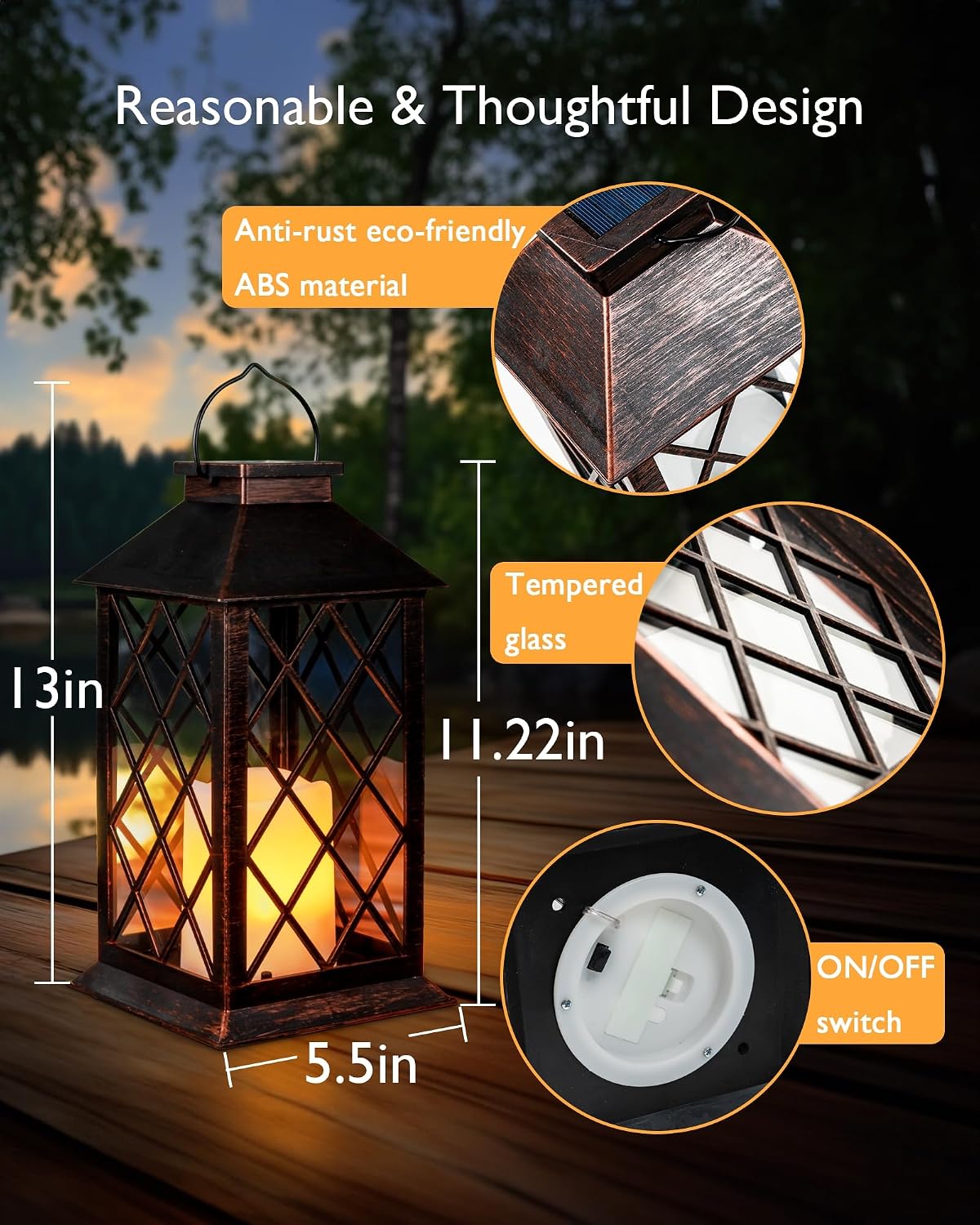 Homemory 2 Pack 13'' Bronze Solar Lanterns, Flickering Flame Hanging Lights | Realistic Flickering Flame Creates Cozy