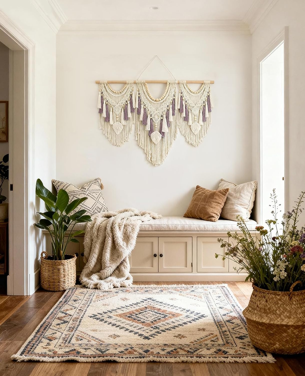 Boho Wall Tapestry / 32"L x 43"W / Leaf&bead / 43 x 32