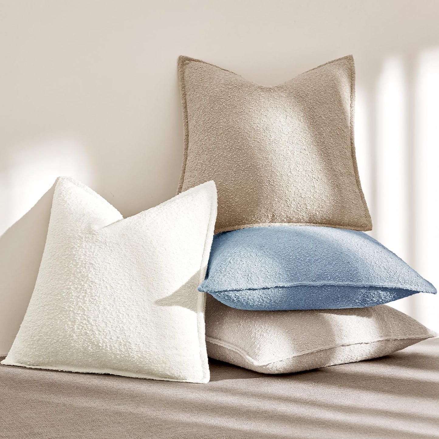 Decorative Textured Boucle Throw Pillow Covers Broadside Thick / 18 x 18 / Light Blue / Set of 2