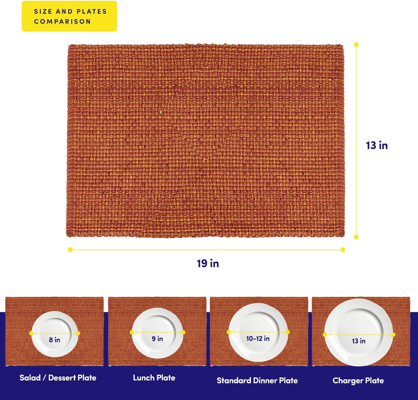 Sweet Home Collection 100% Cotton Placemats for Dining Room Rectangle Two Tone Woven Fabric 13" x 19" Soft Durable