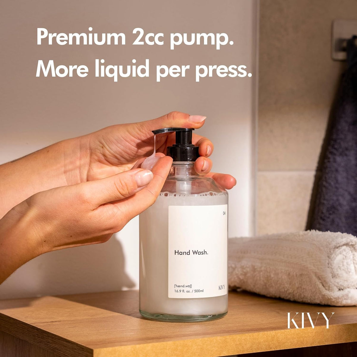 KIVY Glass Soap Dispenser Set 2X 16oz - incl. Waterproof Labels - with Pump | Glass Soap Dispenser with Pump - Hand