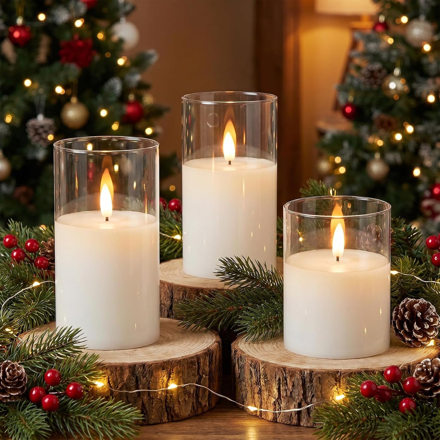GenSwin Glass Rechargeable Flameless Candles Remote Battery Operated, Clear | LED Pillar Candles, Long Lasting Real Wax