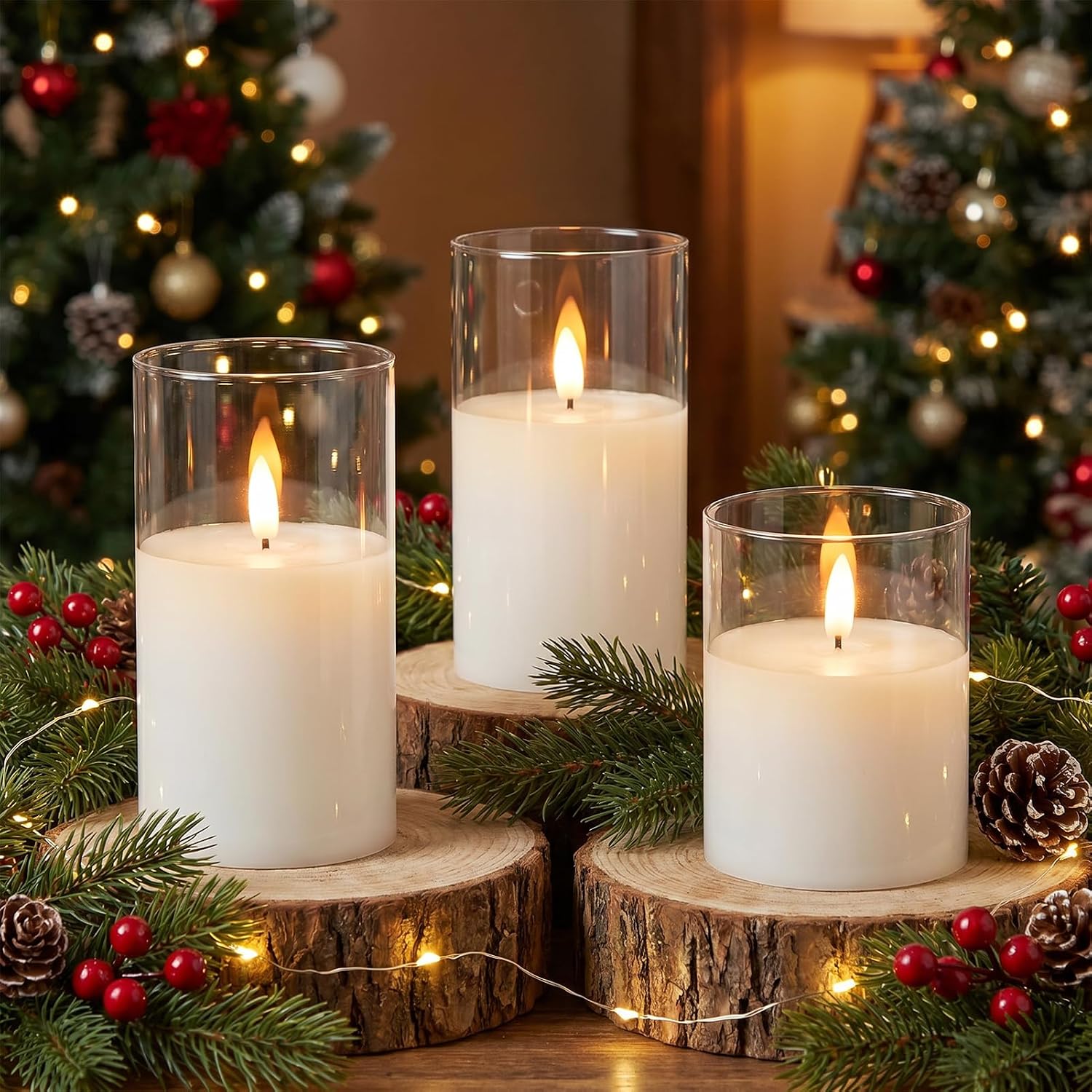 GenSwin Glass Rechargeable Flameless Candles Remote Battery Operated, Clear | LED Pillar Candles, Long Lasting Real Wax