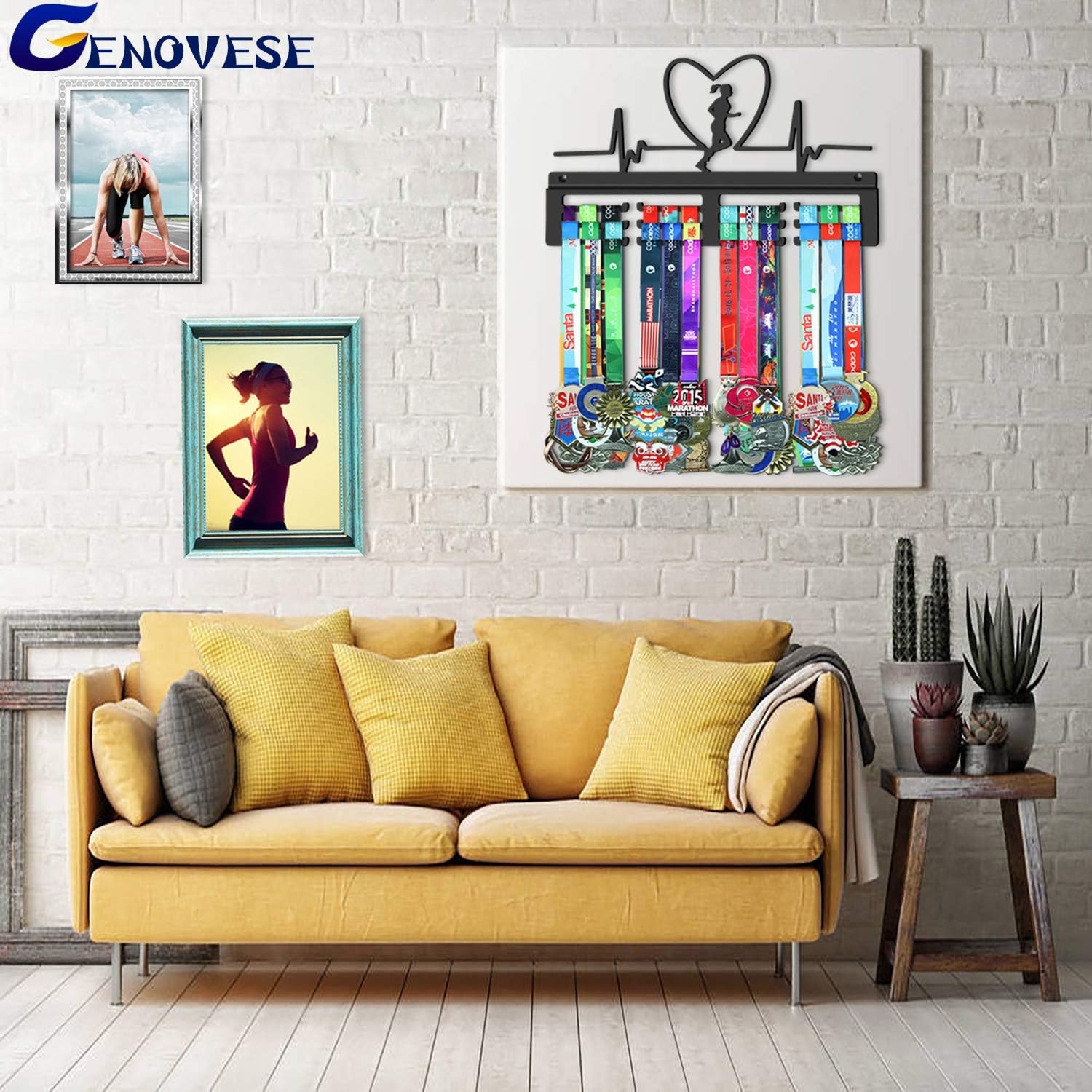 GENOVESE Medal Hanger for Women's Running,Marathon Medals Display Rack,Sturdy Steel Metal Holder,Wall Mount Over 50