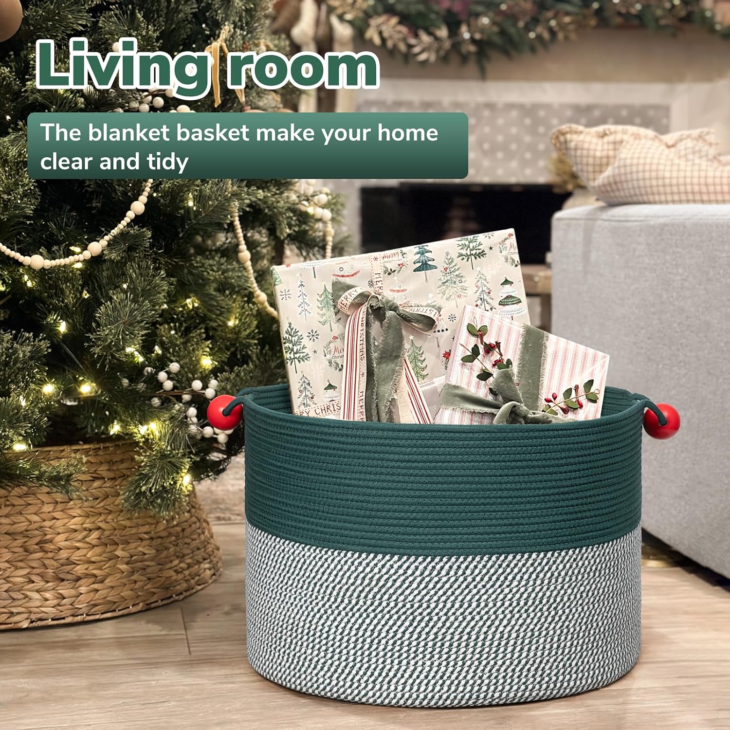 Large Storage Basket / Green / 21.7 x 21.7 x 13.8