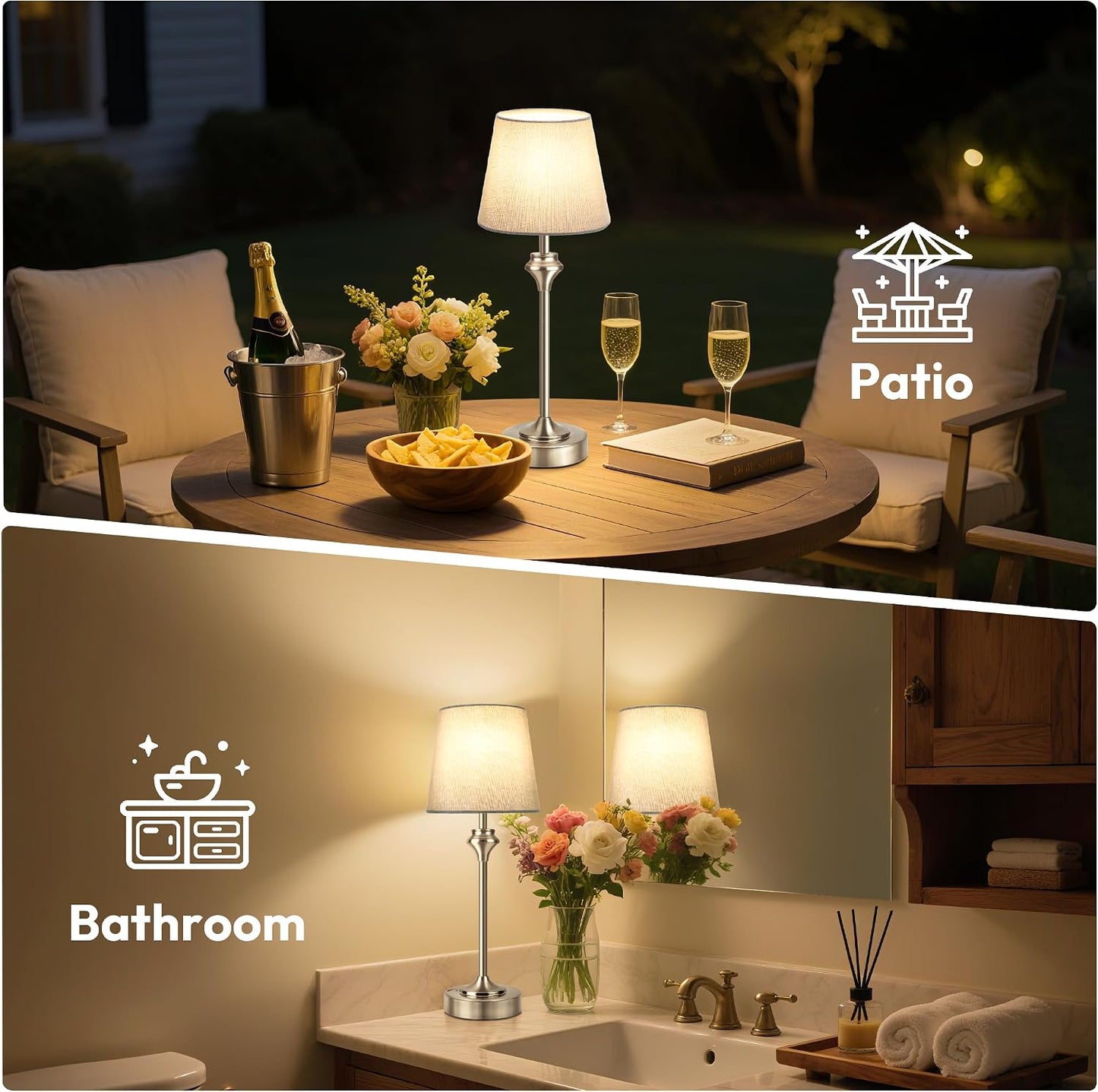 Portables Cordless Table Lamp,Flaxen Fabric Shade Battery Operated Lamp,5200mAh Bedside Table Lamp with Warm White,3