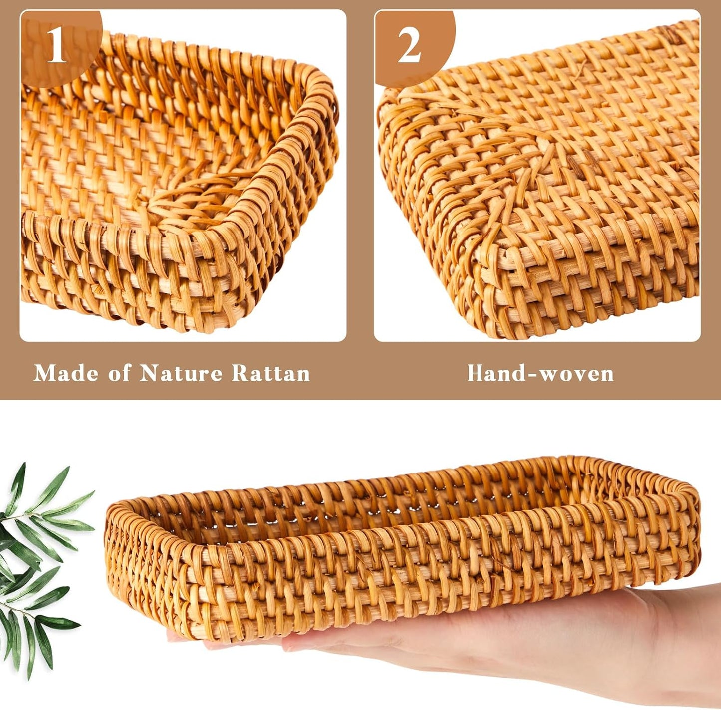 Small Rectangular Keys Basket for Entryway Table " Rattan Serving / Natural / 8.3 x 4.7 / Set of 3