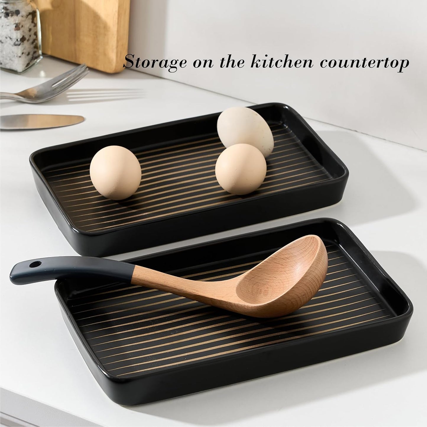 Black Bathroom Vanity Tray for Countertop / Black Color with Golden Stripes-1 Pc / 10 x 6 x 1