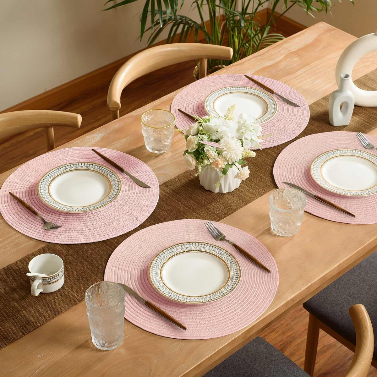 FunWheat Round Braided Placemats Set of 8 Place mats for Dining Tables Woven Heat Resistant Table Mats 15 inch