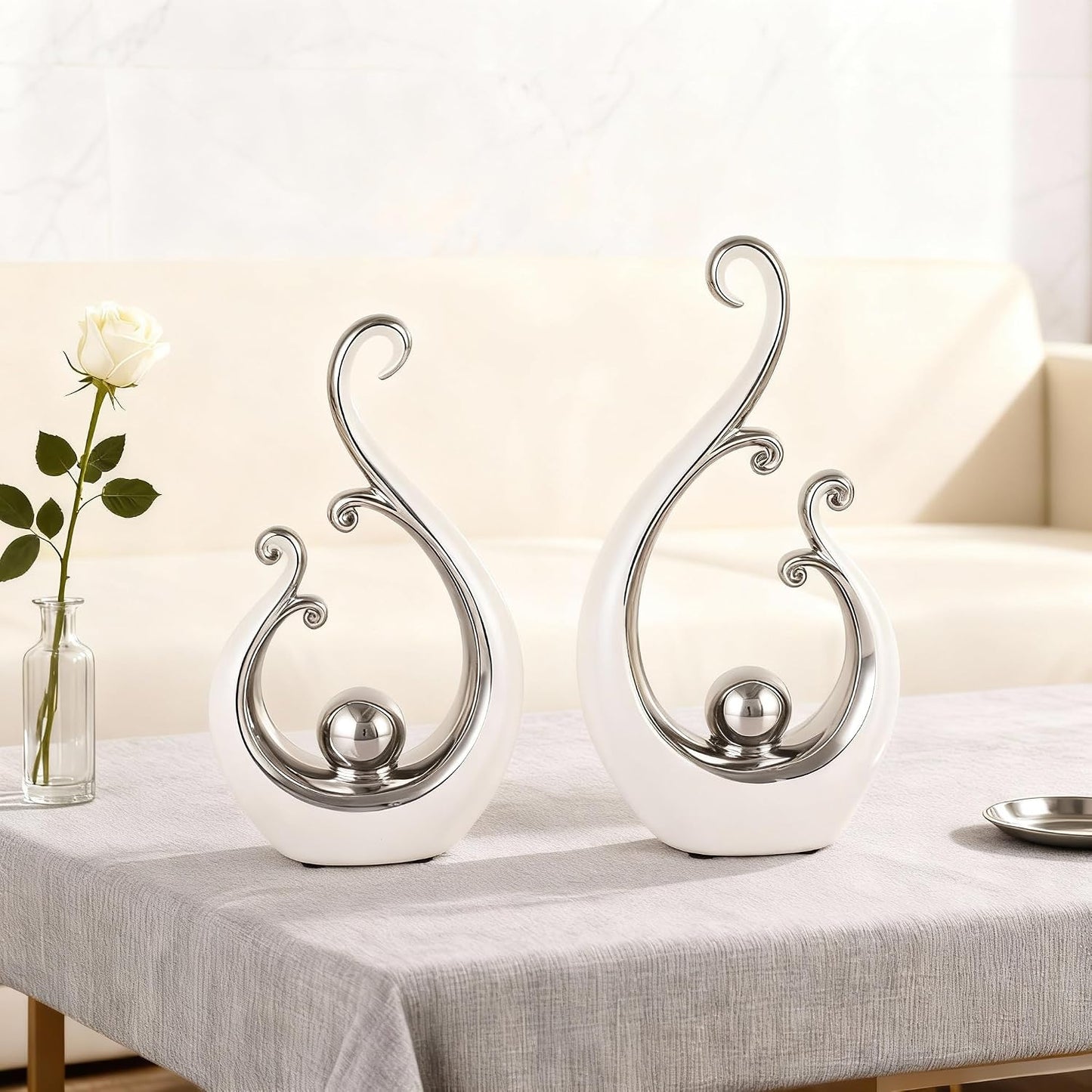 Modern mid-Century Art Statues / Silver