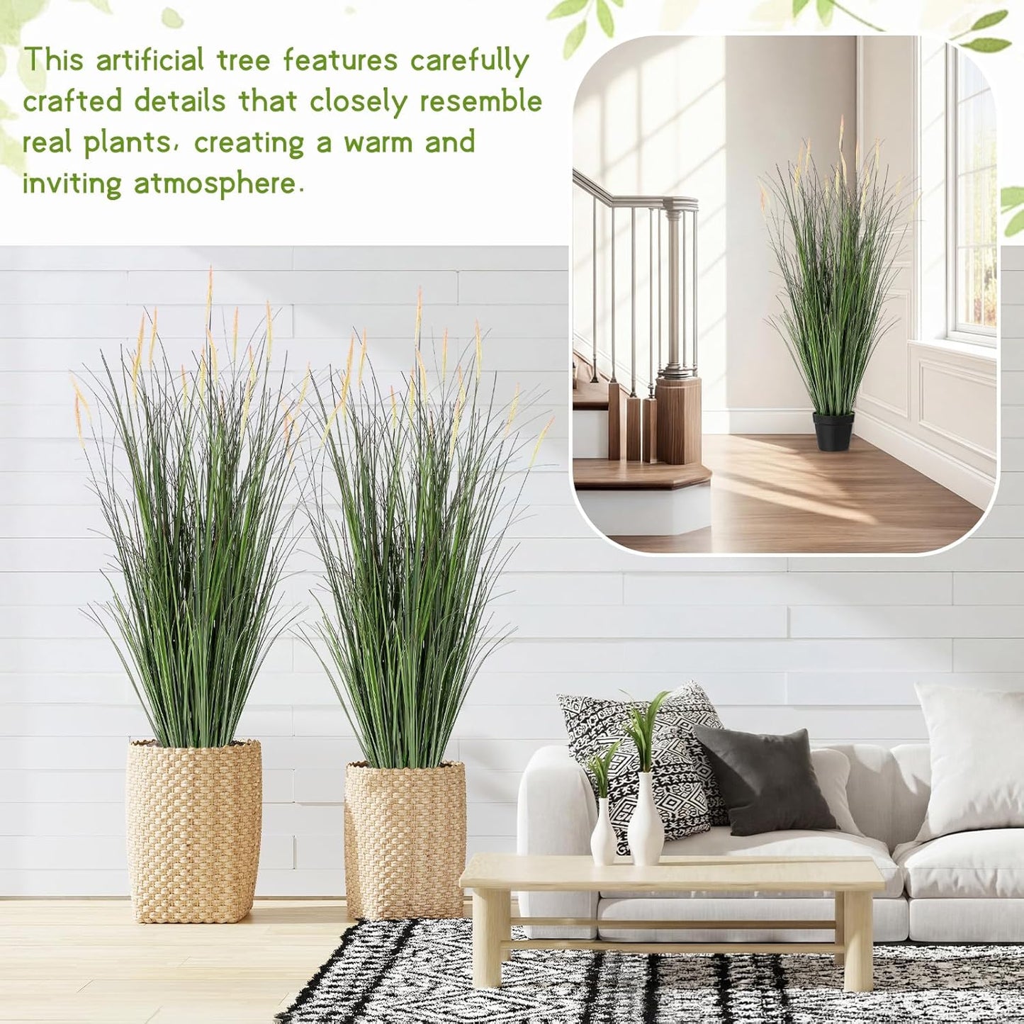 Tall Artificial Grass Plants Fake Horsetail Reed Grass Plant / 4 Ft / Pink Spikes / Set of 2