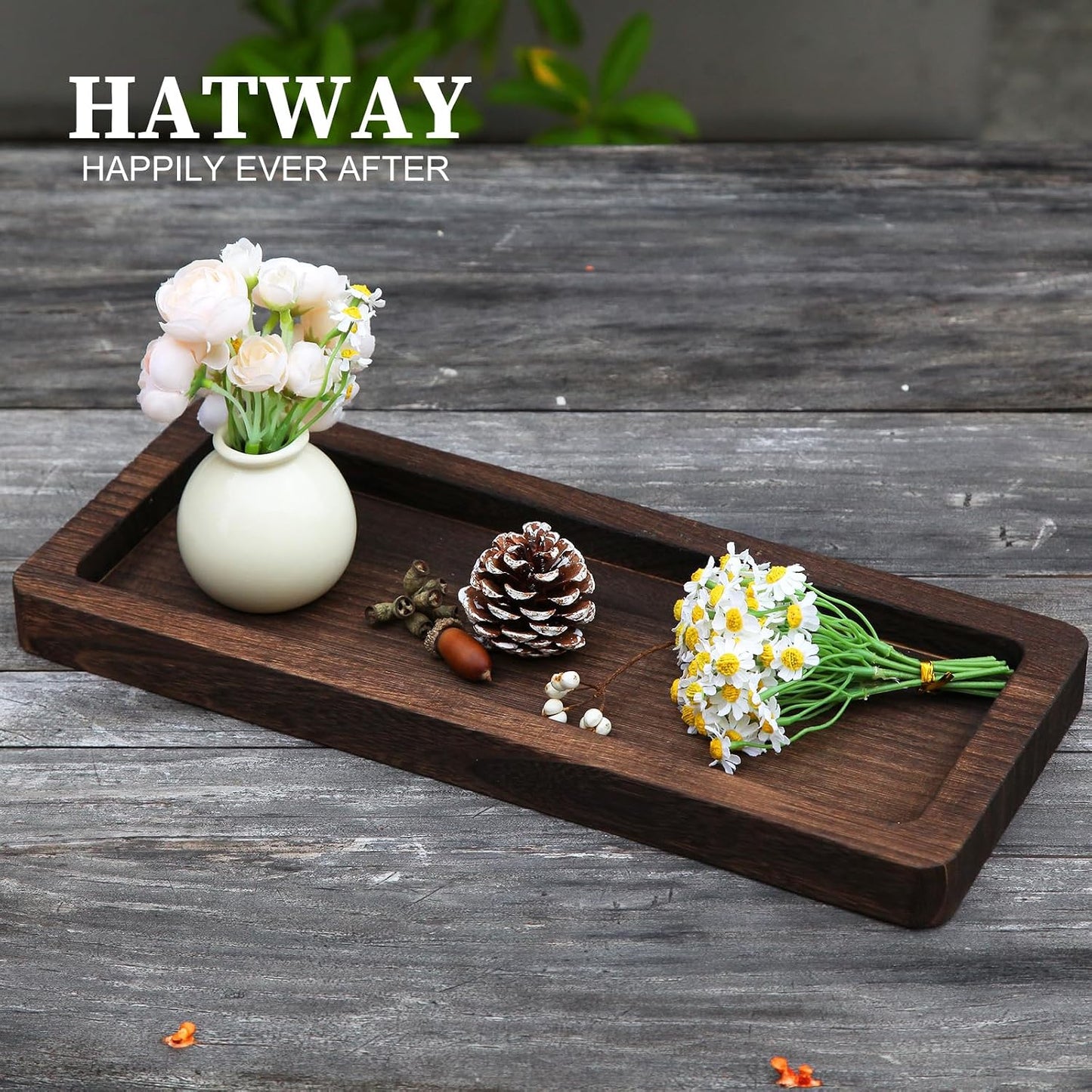 Wooden Decorative Tray Candle Holder Long Wood Tray Home Decor / Brown--rectangular