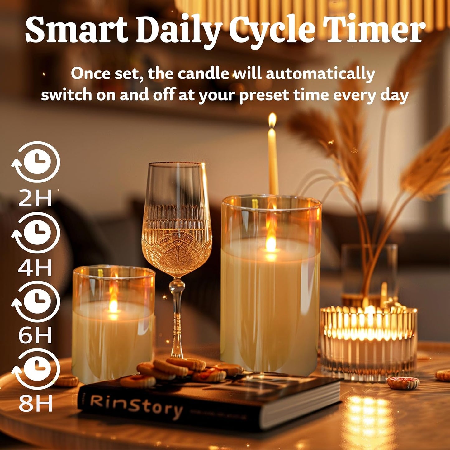 200 Hours Glass Rechargeable Flickering Flameless Candles with Remote | Rechargeable LED Pillar Fake Candles, Real Wax