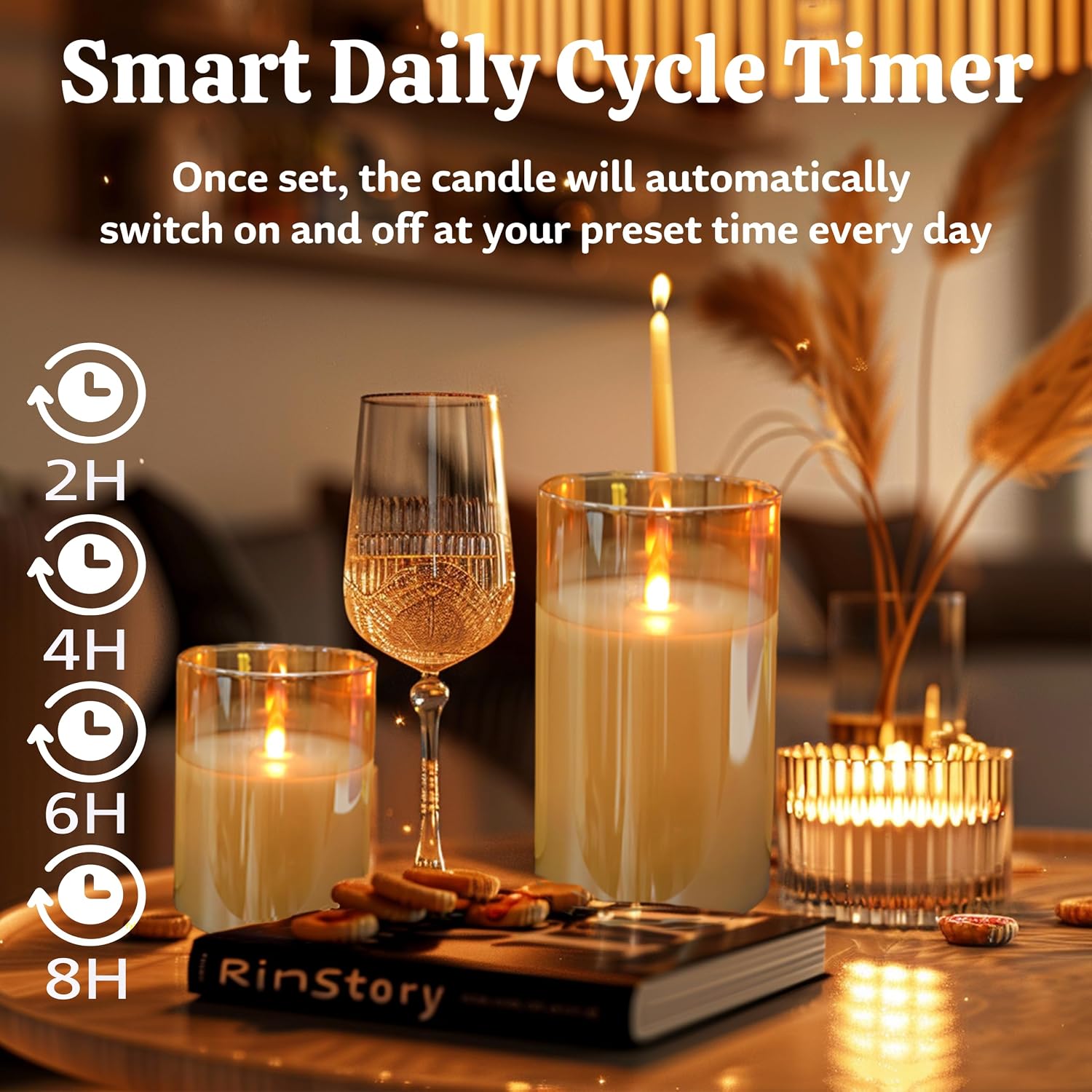 200 Hours Glass Rechargeable Flickering Flameless Candles with Remote | Rechargeable LED Pillar Fake Candles, Real Wax