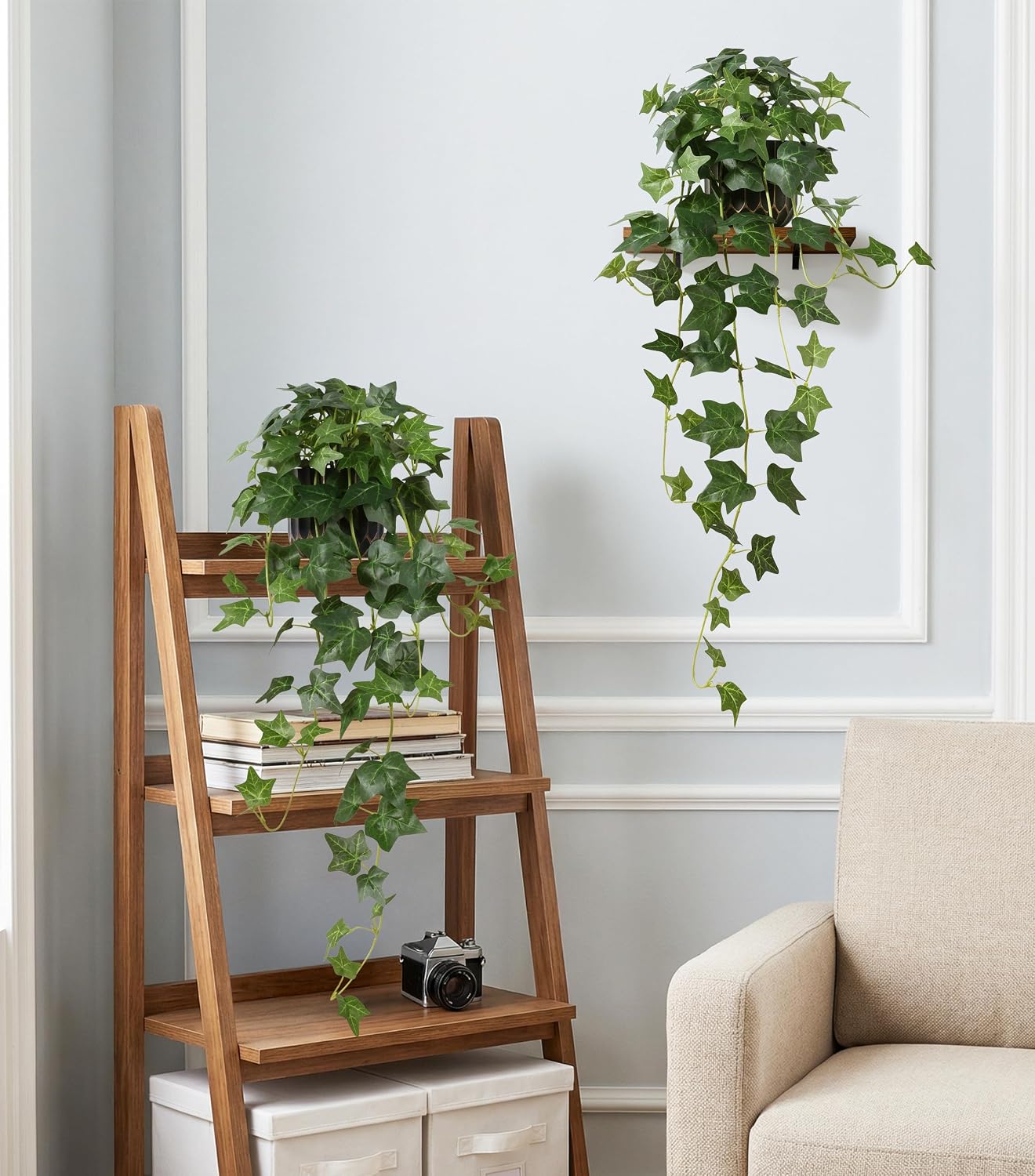 Fake Plants Faux Ivy Plants Potted Indoor Artificial Hanging Plants / Green Ivy Potted / Set of 2