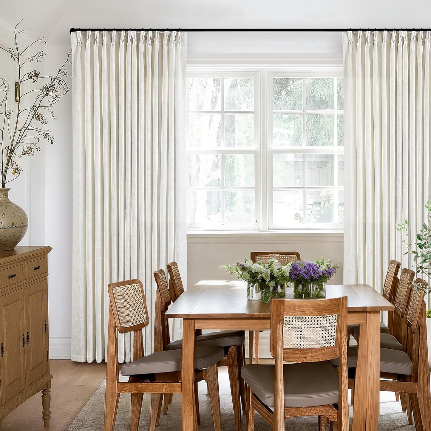 Pinch Pleated Linen Curtains Length 2 Panels / Natural / 40"W x 84"L / 84 Inch / Set of 2