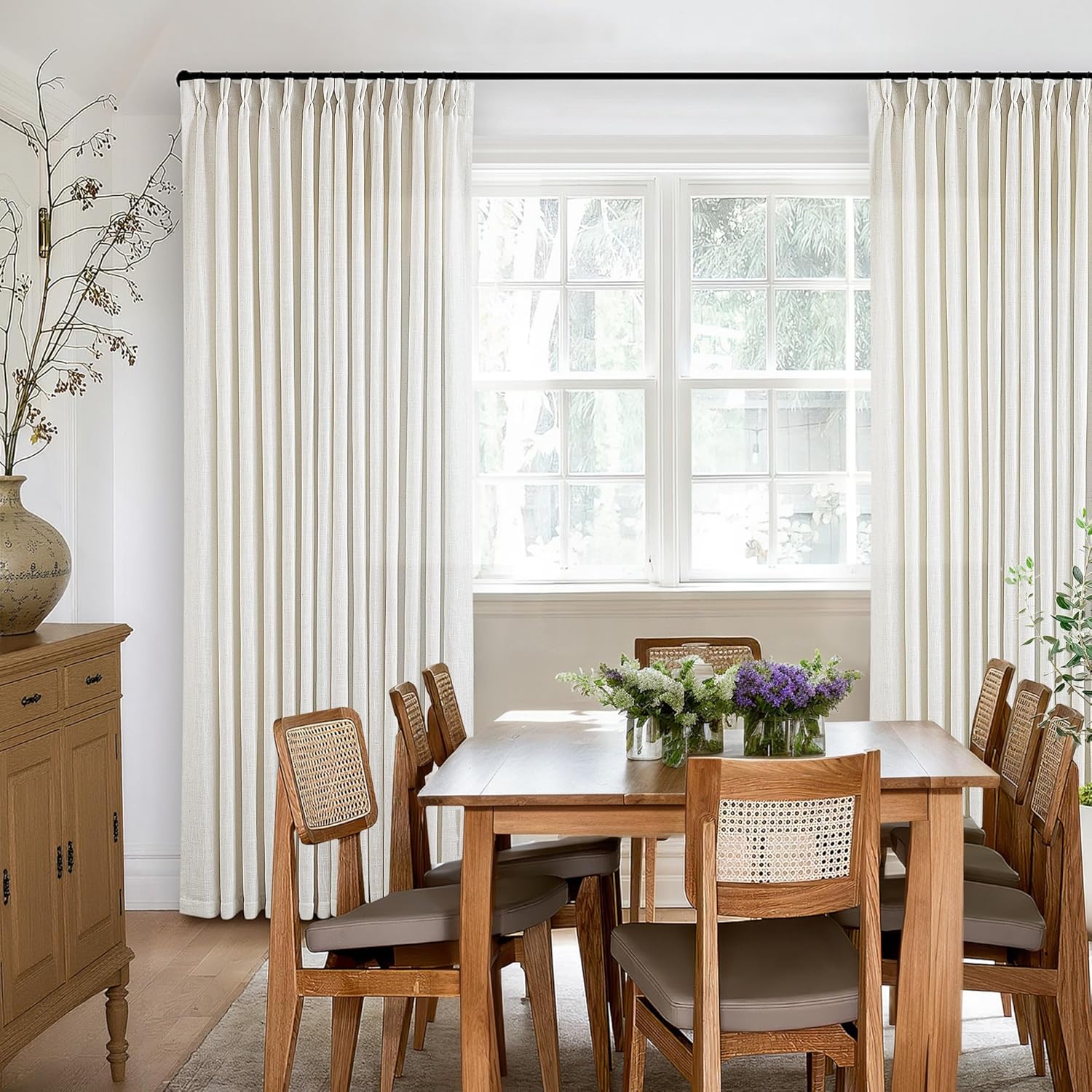 Pinch Pleated Linen Curtains Length 2 Panels / Natural / 40"W x 84"L / 84 Inch / Set of 2