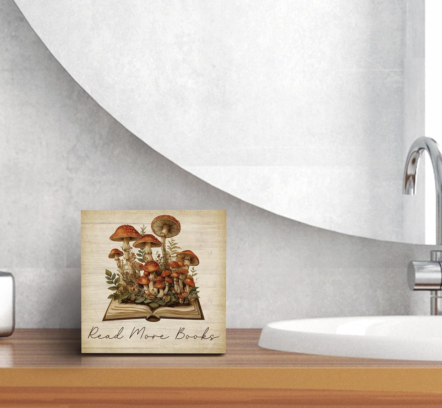 Vintage Mushroom Book Theme Wooden Block