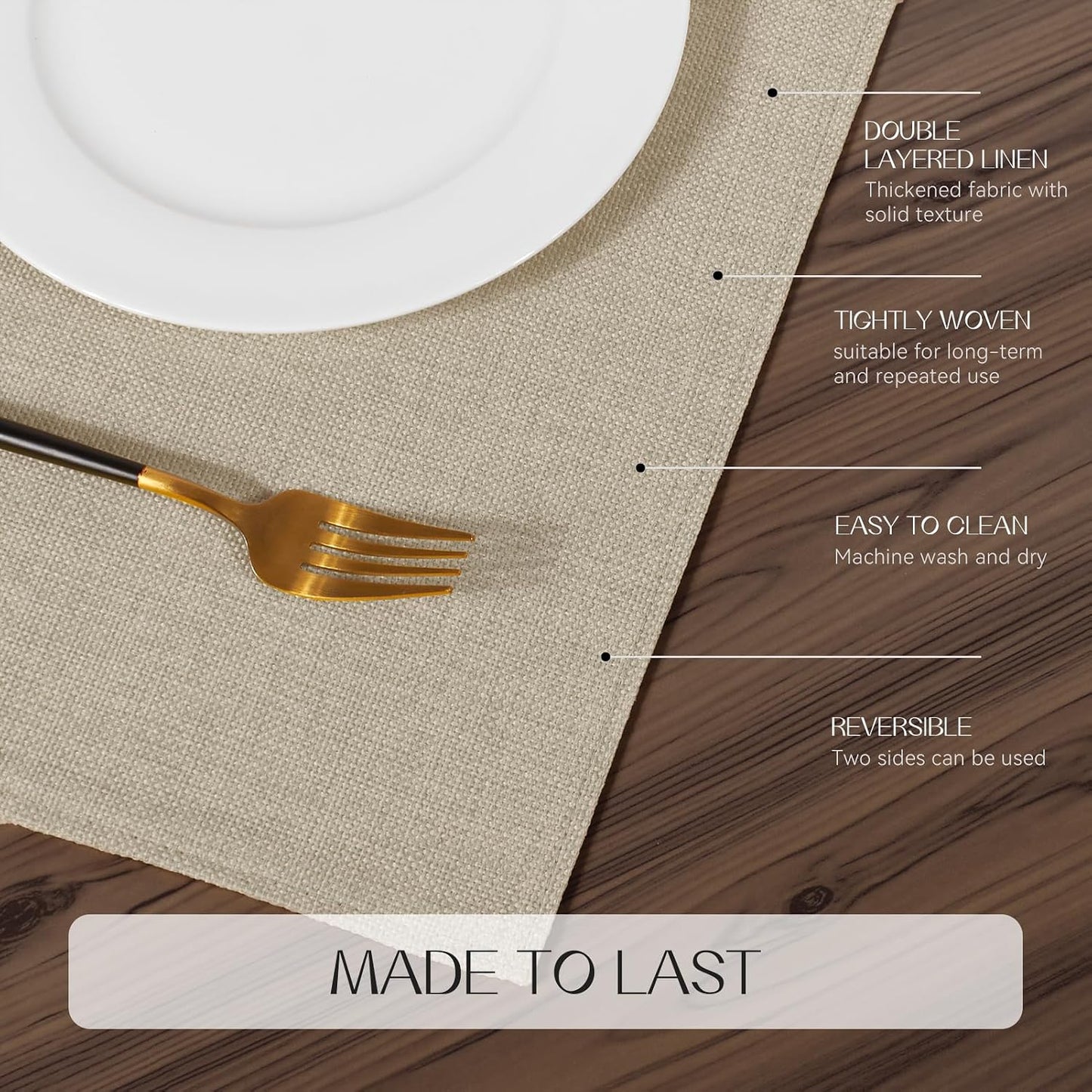 Romanstile Cloth Placemats Set of 8, Heat Resistant Double Layered Thickened Place Mats, Washable Faux Linen Farmhouse
