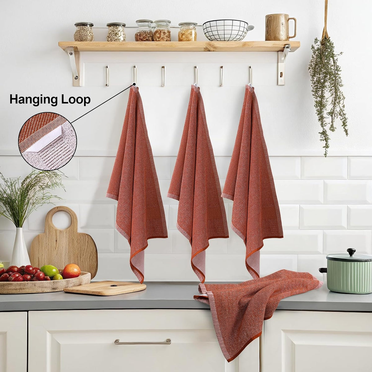 Mordimy Premium Large Cotton Kitchen Towels (18"x 28", 8 Pack), Rust | 100% Ring Spun Cotton, Super Absorbent, 380 GSM