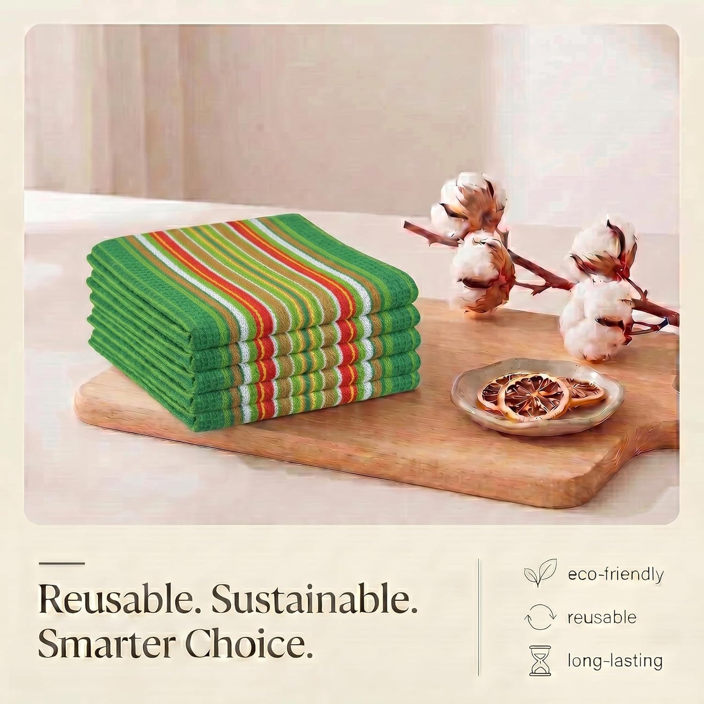 Urban Villa Kitchen Towel Cotton Dish Towel 20”x30”(Set of 6) Leaf Green