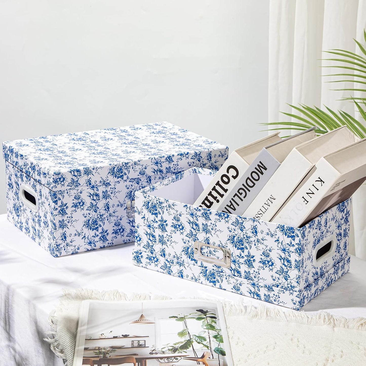 Porcelain-Style Storage Boxes / Blue and White / Set of 2