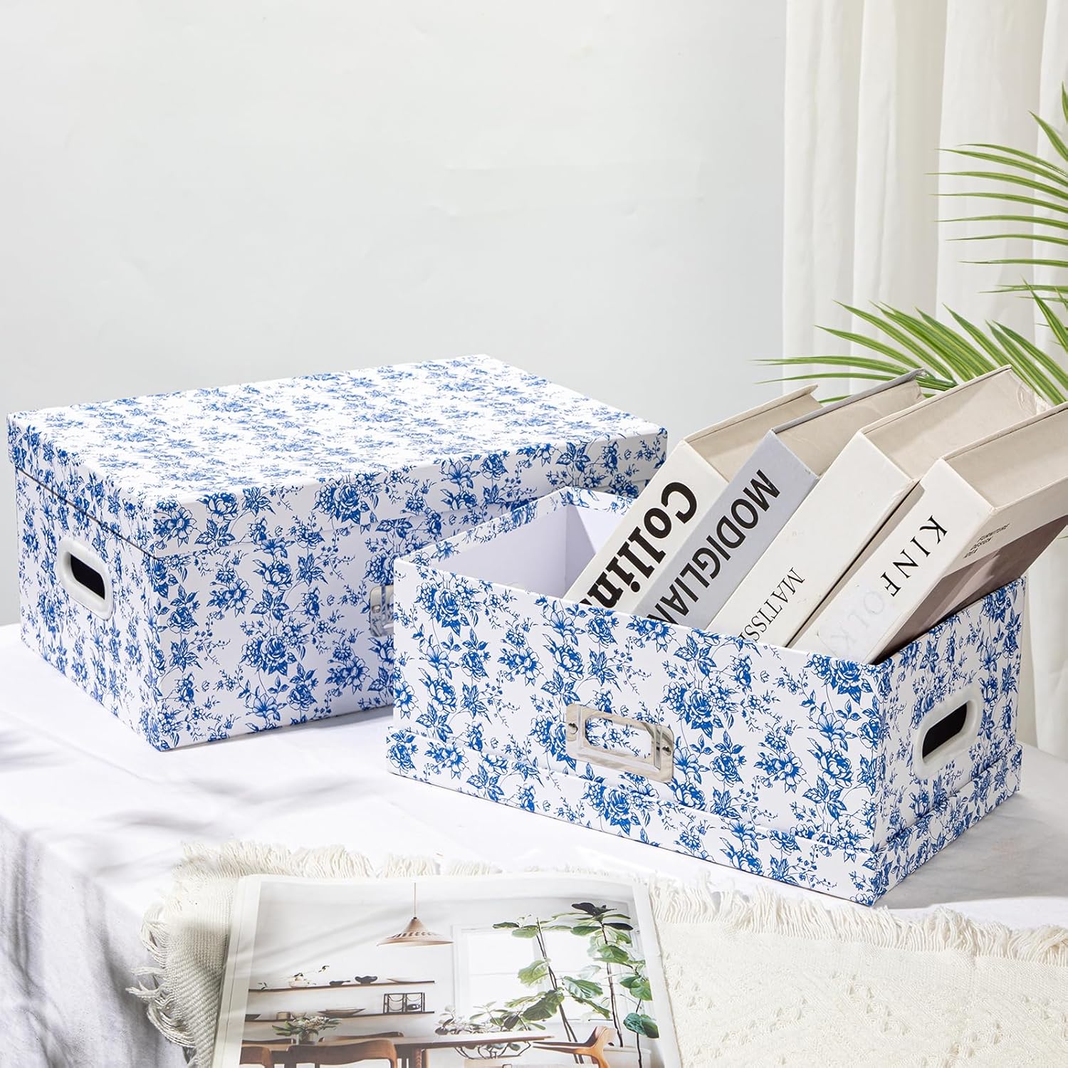Porcelain-Style Storage Boxes / Blue and White / Set of 2