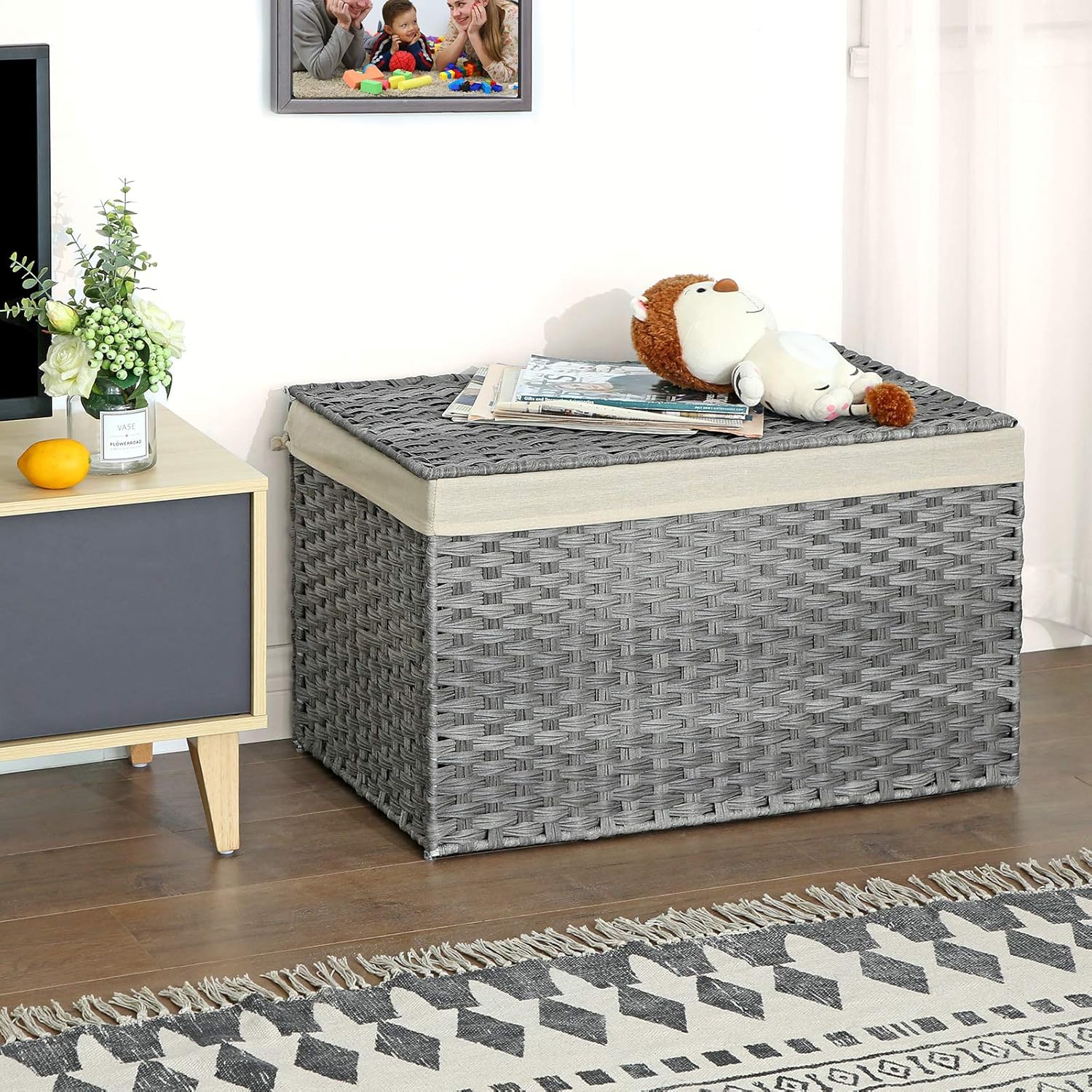 Metal Frame / Woven Blanket Storage Bin / 160 L / Gray