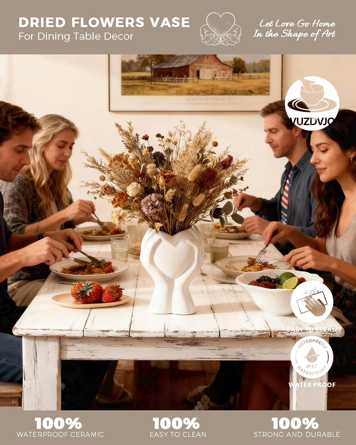 Modern Small Ceramic Flower Vase for Pampas Grass / White