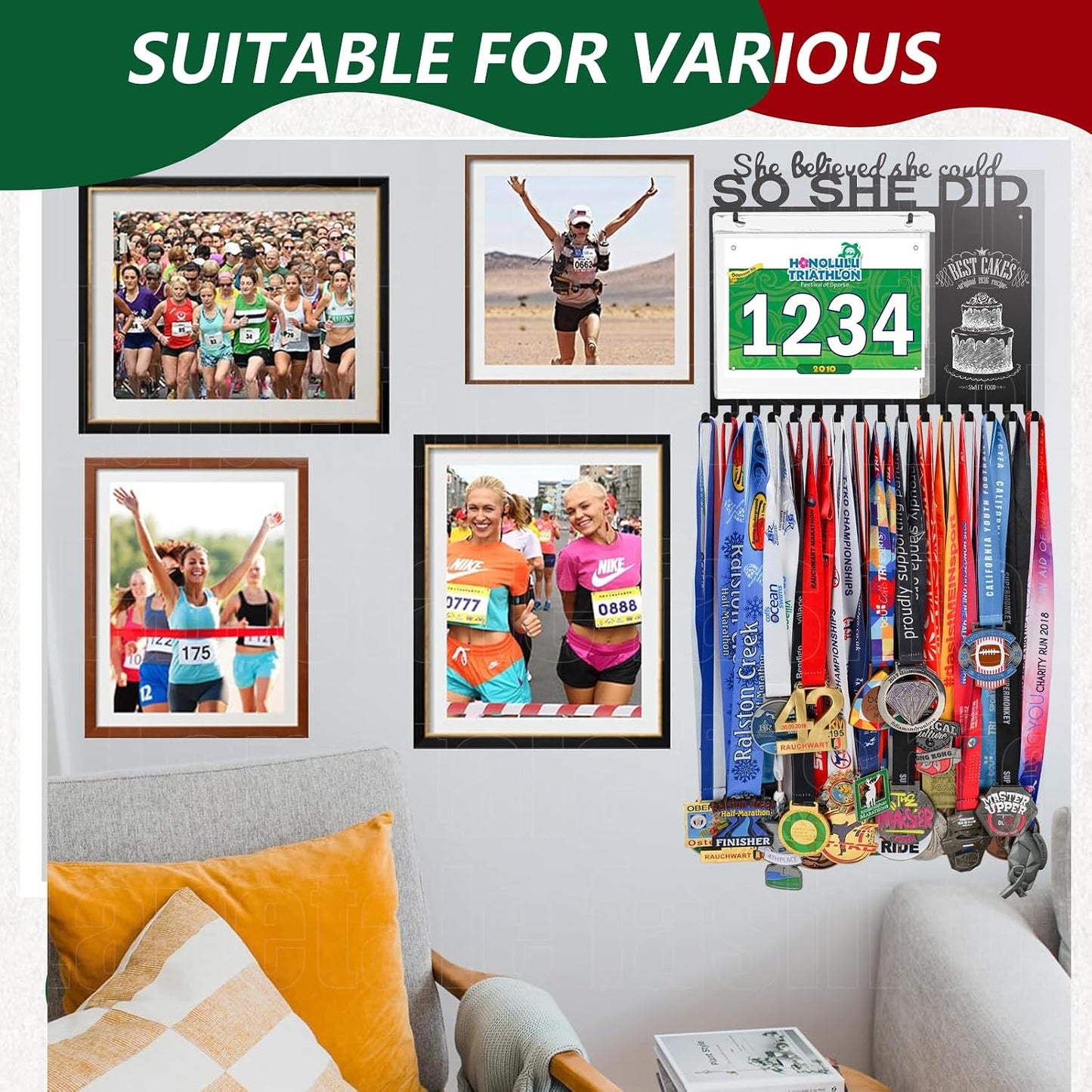 She Believed She Could SO SHE DID Race Medal Holder Wall Hanger,Marathon Medal Display and Runner Medal Hanger