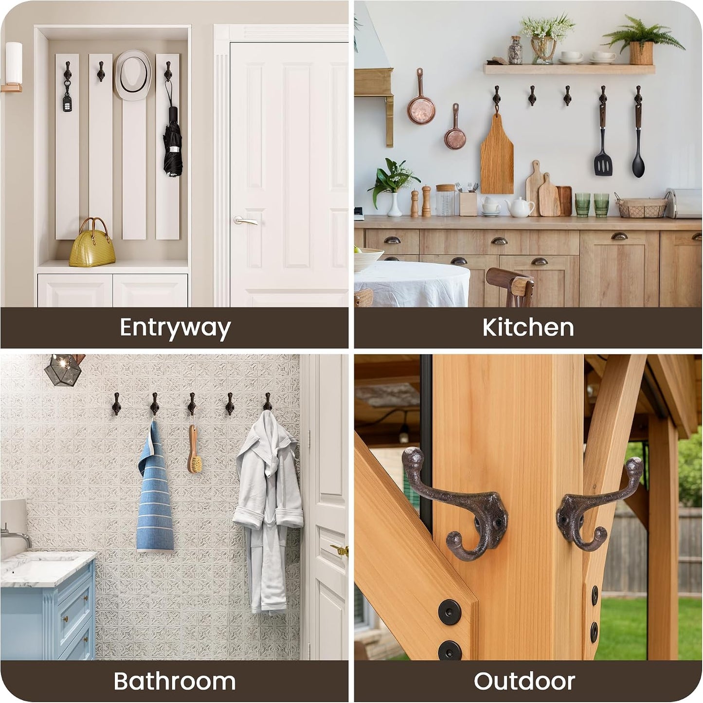 Rustic Cast Iron Coat Hooks Wall Mounted / Brown / Set of 5