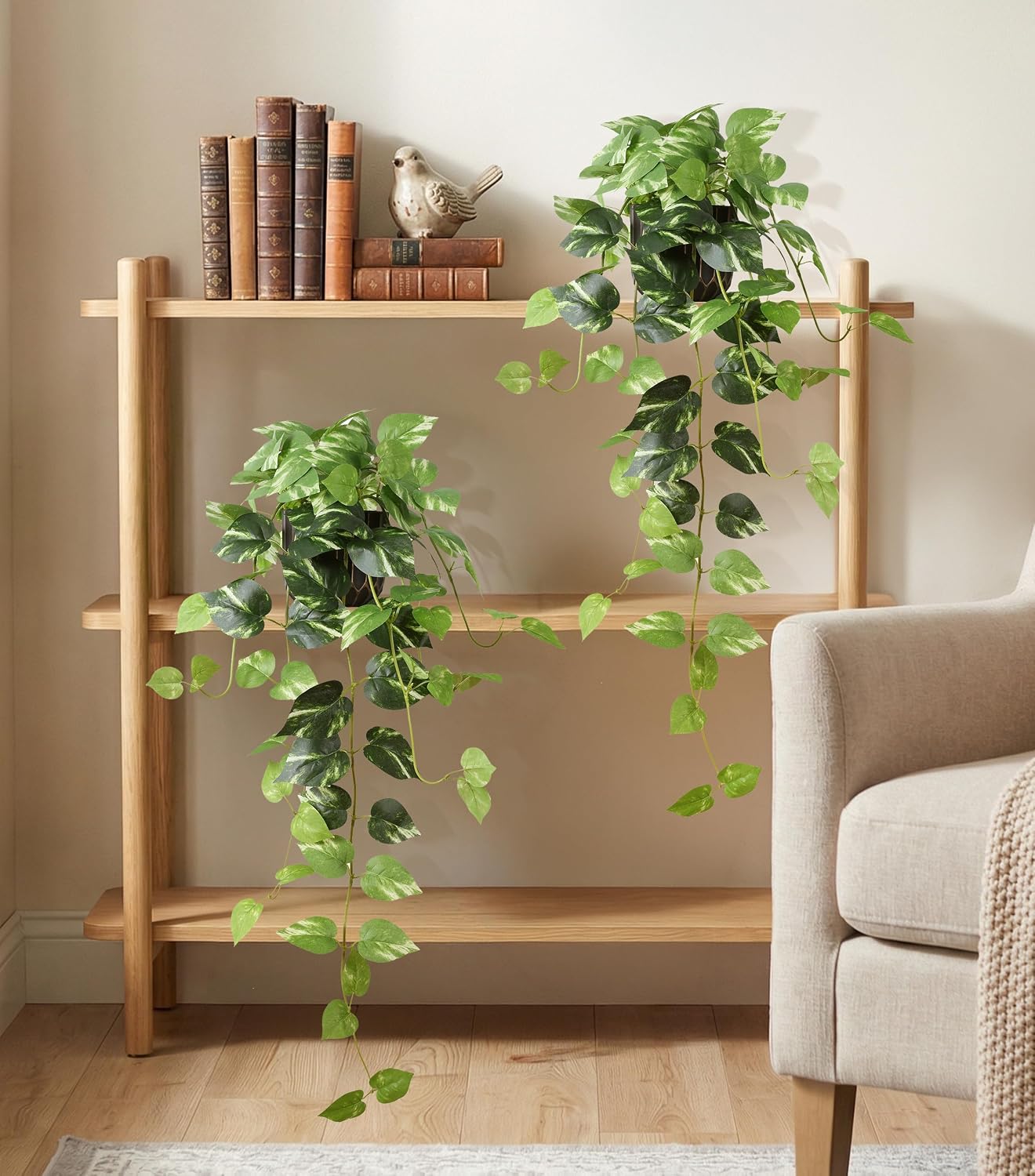 Fake Plants Faux Pothos Plants Potted Indoor Artificial / Golden Green Pothos Potted / Set of 2
