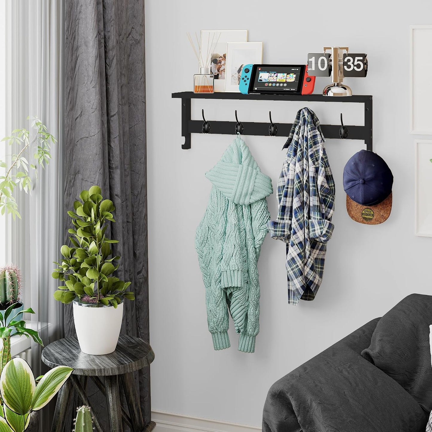 AMBIRD Coat Rack Wall Mount with Shelf, 28.9 Inches Coat Hooks Wall Mounted with 5 Hooks, Hat Wall Hooks for Hanging in