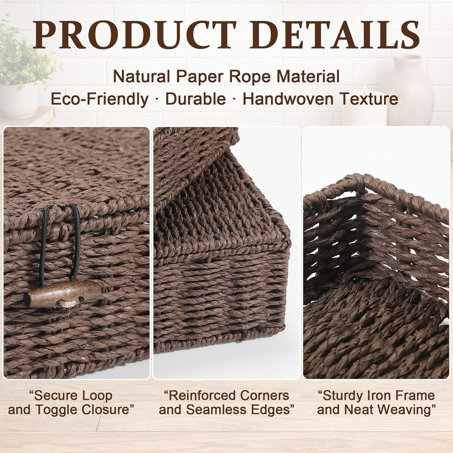 Woven Wicker Storage Baskets / Paper / Brown / Set of 4