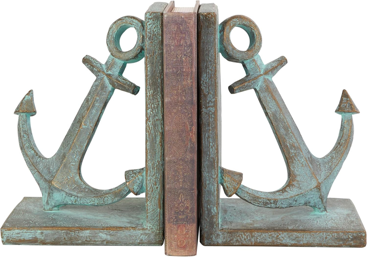 Polystone Anchor Decorative Bookends Distressed Patina Non Skid / SMALL SIZE / Blue / Set of 2