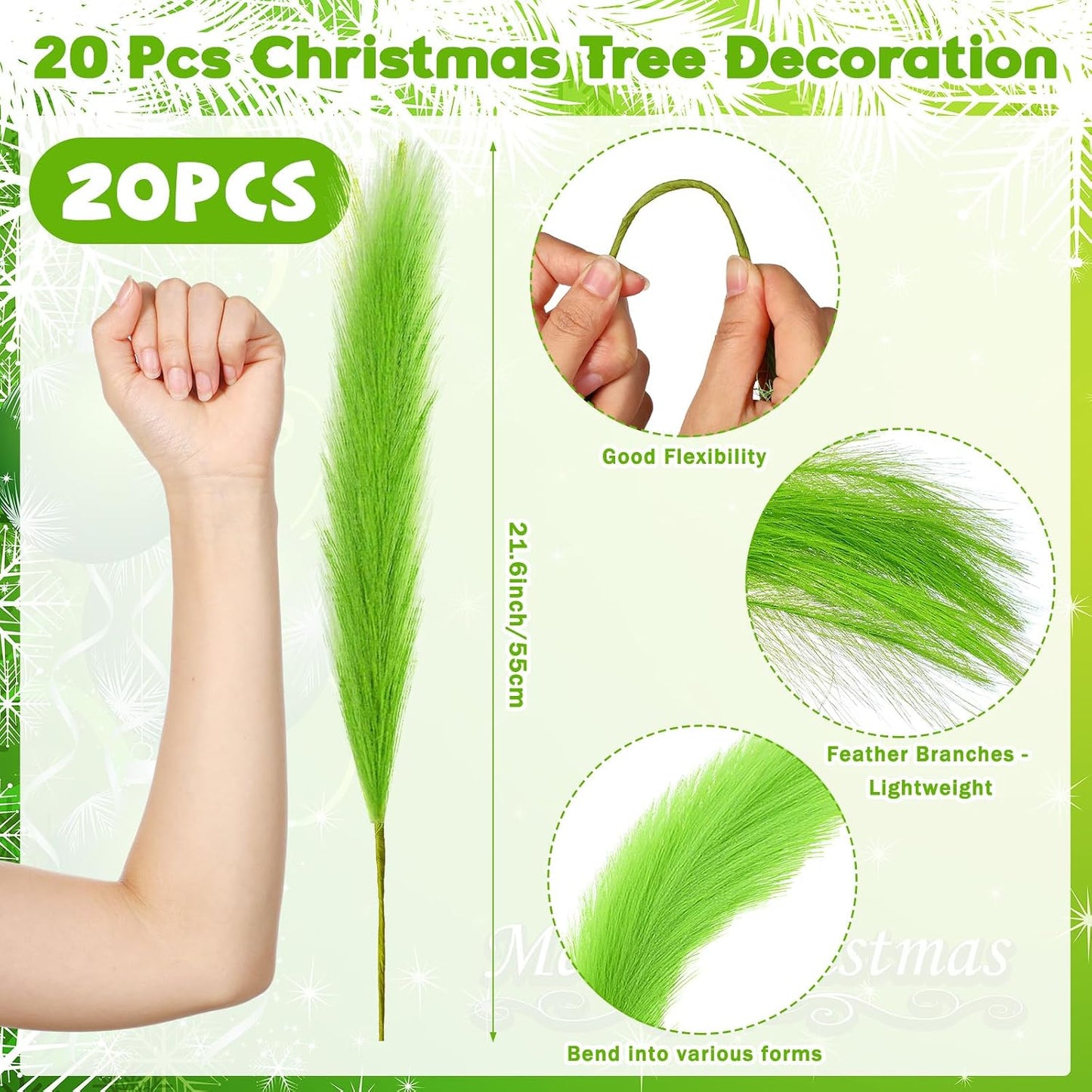 Lime Christmas Tree Topper Artificial Xmas Tree Picks 21.6" Fluffy Christmas / Green / Set of 20