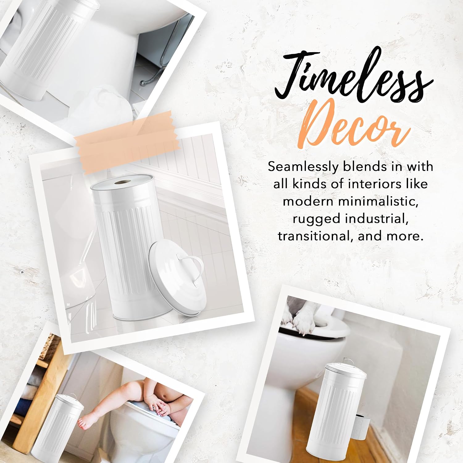 Autumn Alley White Toilet Paper Holder Canister with Lid – Vertical Rustproof Free-Standing Farmhouse Metal Toilet