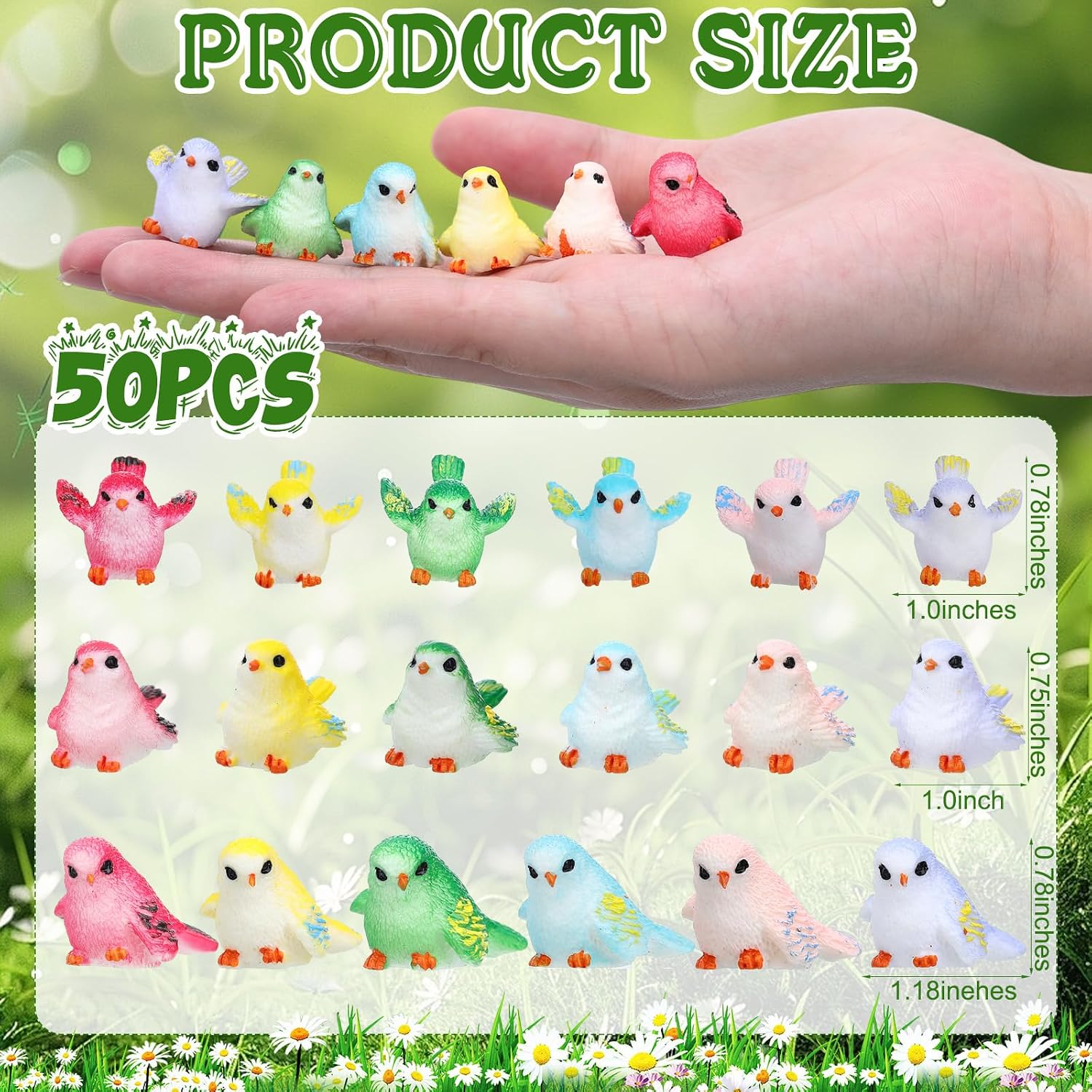 Mini Bird Figurines Tiny Resin Bird Statues Realistic Animal Figures for Fairy Garden / Set of 50