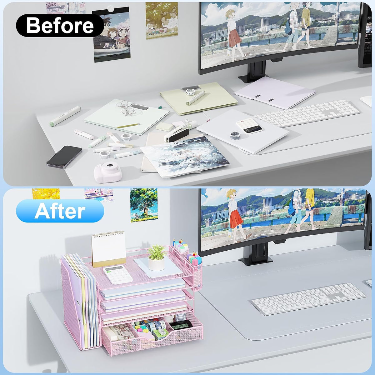 gianotter 5-Tier Desk Organizer with Drawers and File Holders | Letter Trays and Pen Holders - Workspace Accessories
