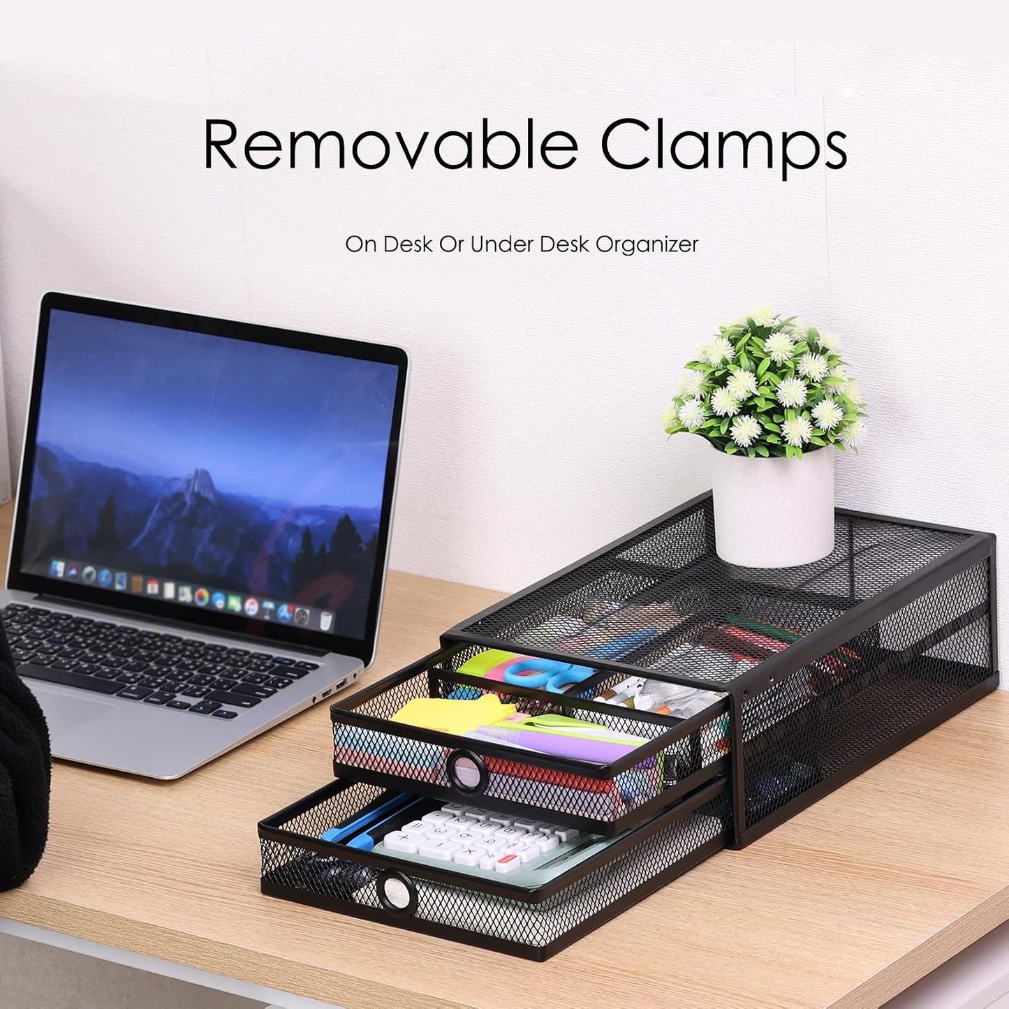 Under Desk Drawer, Clamp on Desk Organizer Slide Out Table Storage No Drill | 2Tier Under desk drawer: clamp on desk