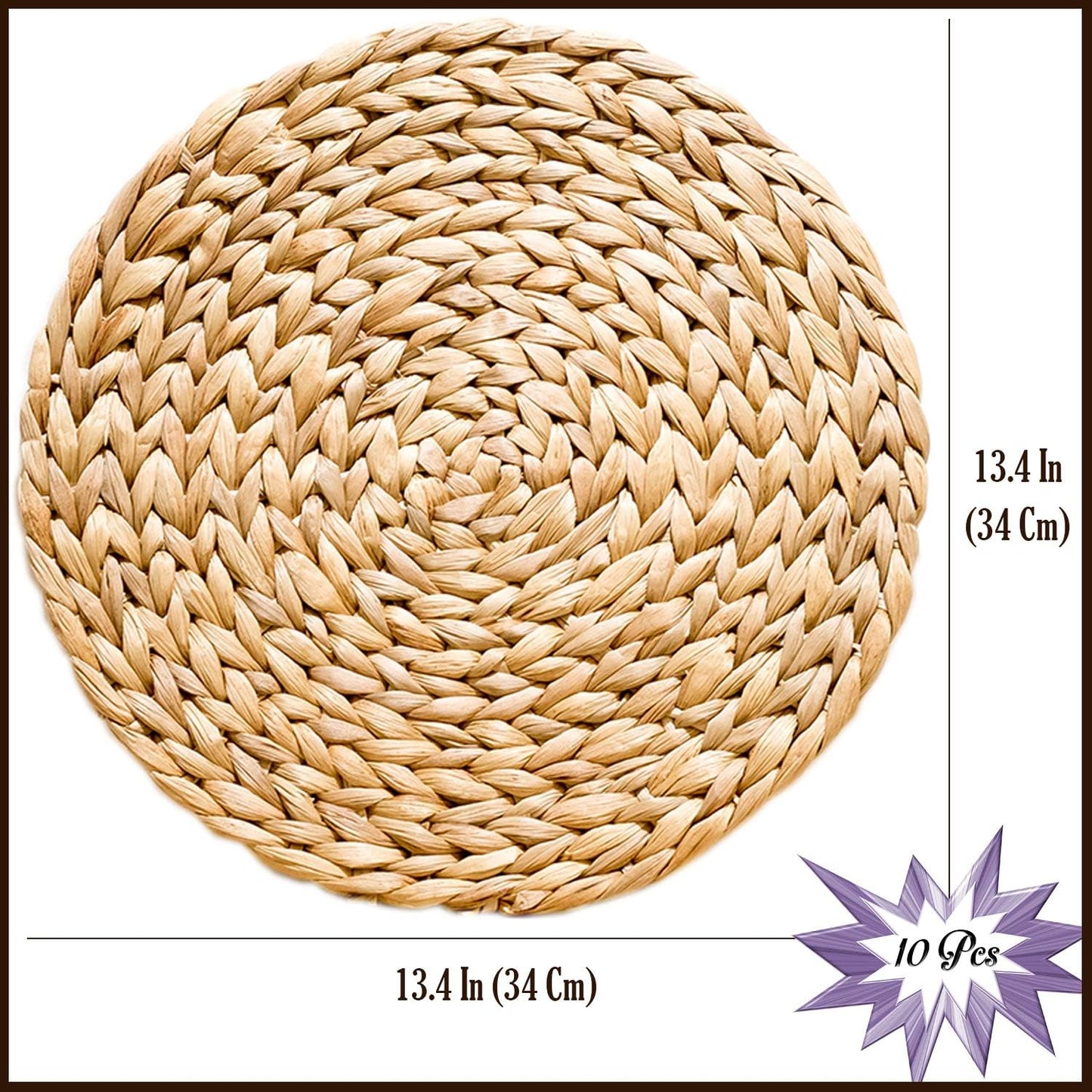 Round Woven Placemats Set of 10, Water Hyacinth Rattan Placemats for Outdoor Patio Dining, Heat Resistant Charger