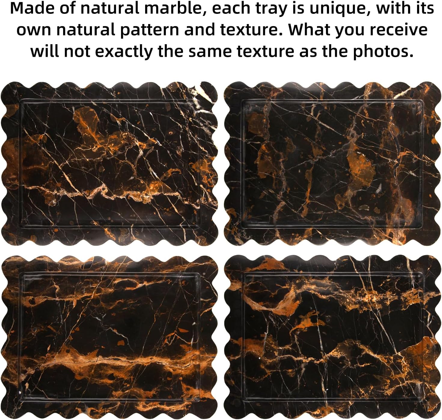 Scalloped Marble Decorative Tray / Black Gold / 10.8 x 8 x 1.2