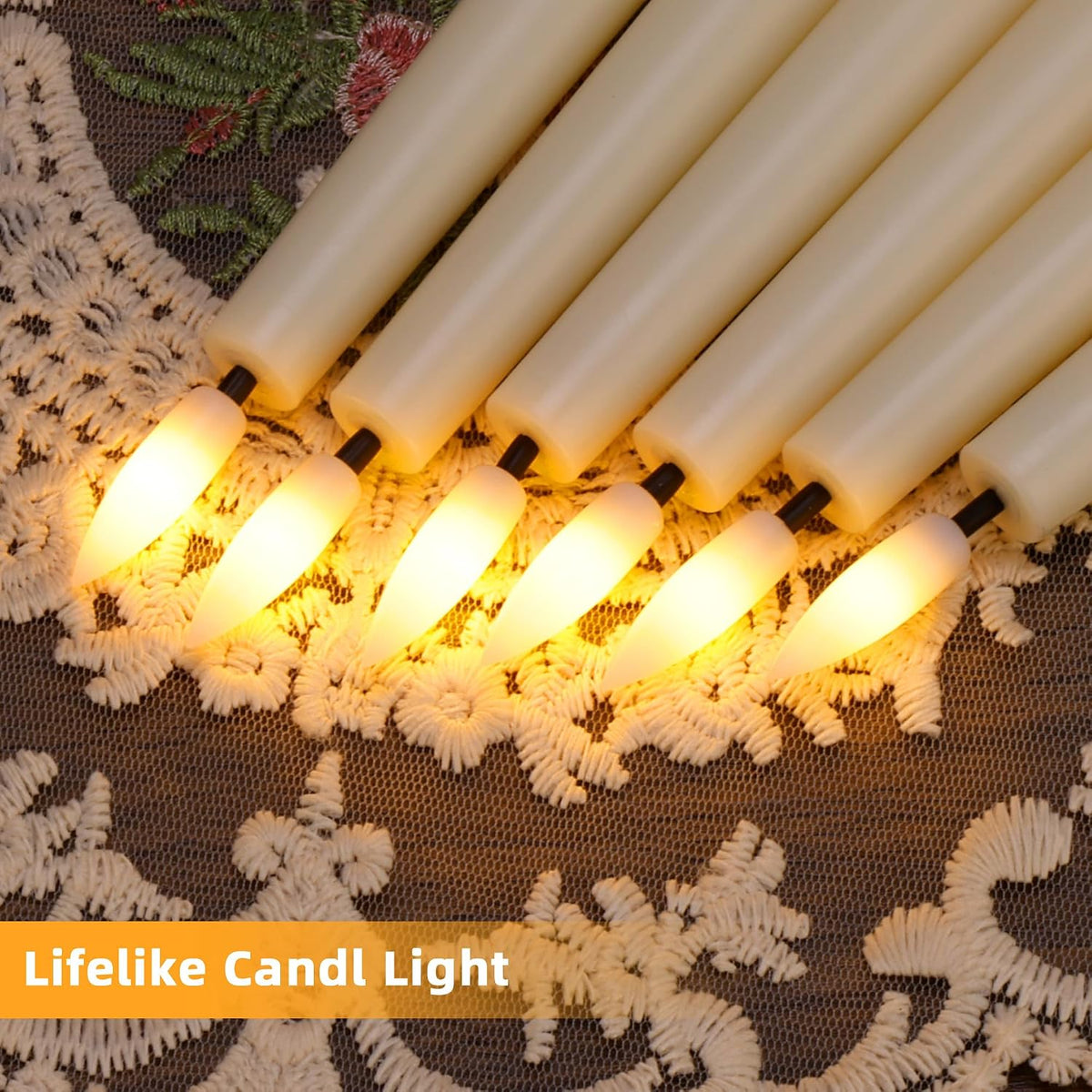 Flameless Taper Candles with Remote, Flickering Battery Operated Candles | Ivory Plastic LED Candlesticks, 9.6 Inches