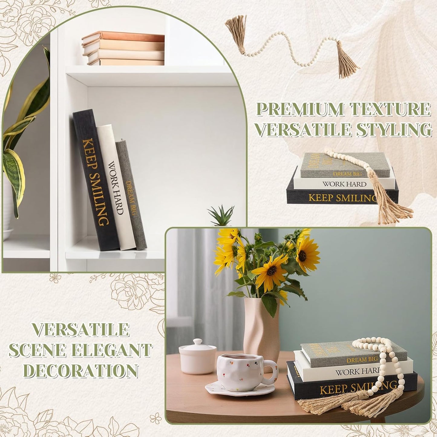 Aesthetic Decorative Books / Inspire / Black,white,gray / Set of 3